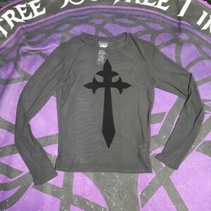 Killstar Gothic Black Long Sleeve Top with Cross
